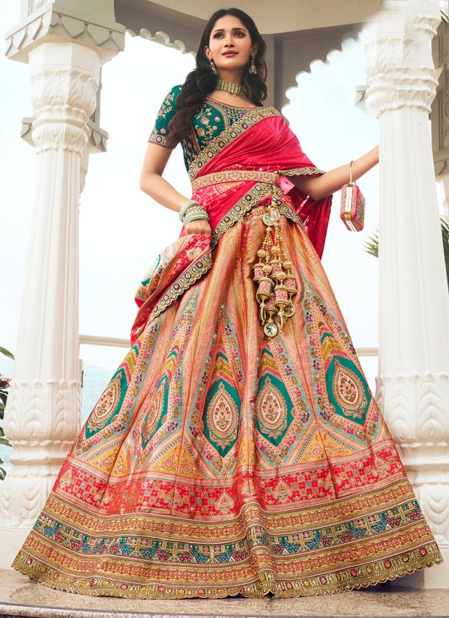 Banarasi Silk Multi Colour Bridal Wear Embroidery Work Lehenga Choli